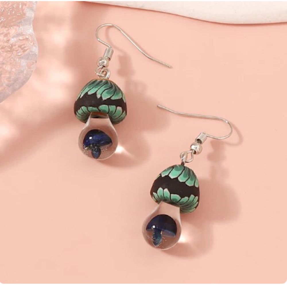 New! Adorable Blue Mushroom Acrylic Dangle Earrings!